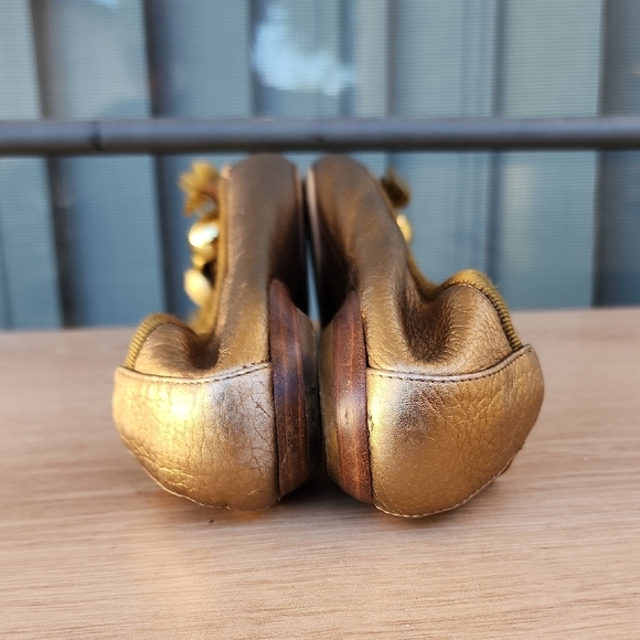 Chloe Leather Grosgrain Trim Beaded Accent Gold Ballet flats 37.5 EU / 7US - Picture 11 of 12